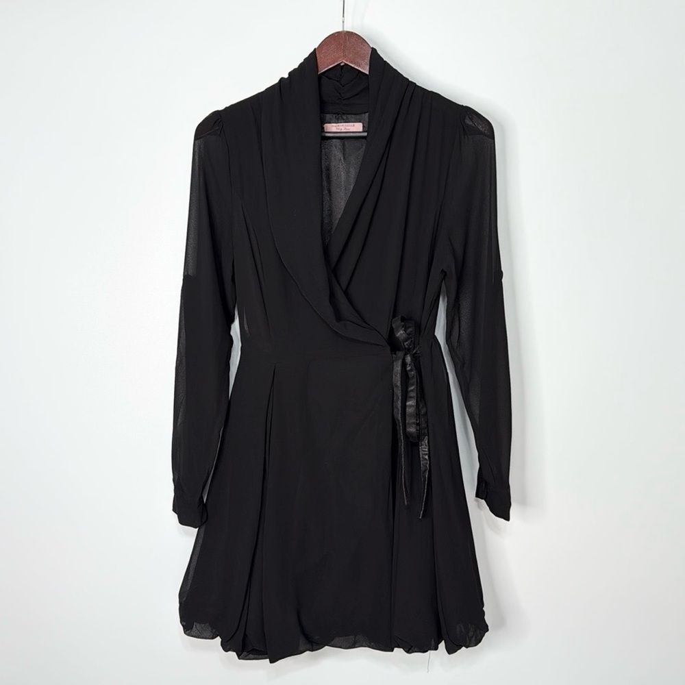 Mademoiselle Philip Marc Black Long Sleeve Bubble Hem Wrap Mini Dress Size M